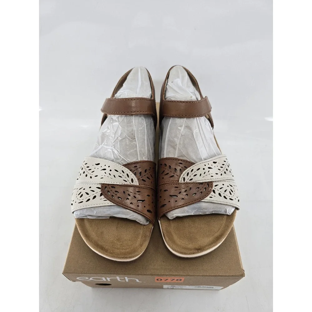 Earth Origins Sylo Sandals Womens 7 Brown Laser Cut Hook Loop Straps - New - Picture 3 of 9